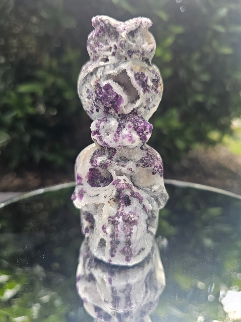 💜 Root Fluorite Owl & Skull Carving – Approx. 4.5" 134