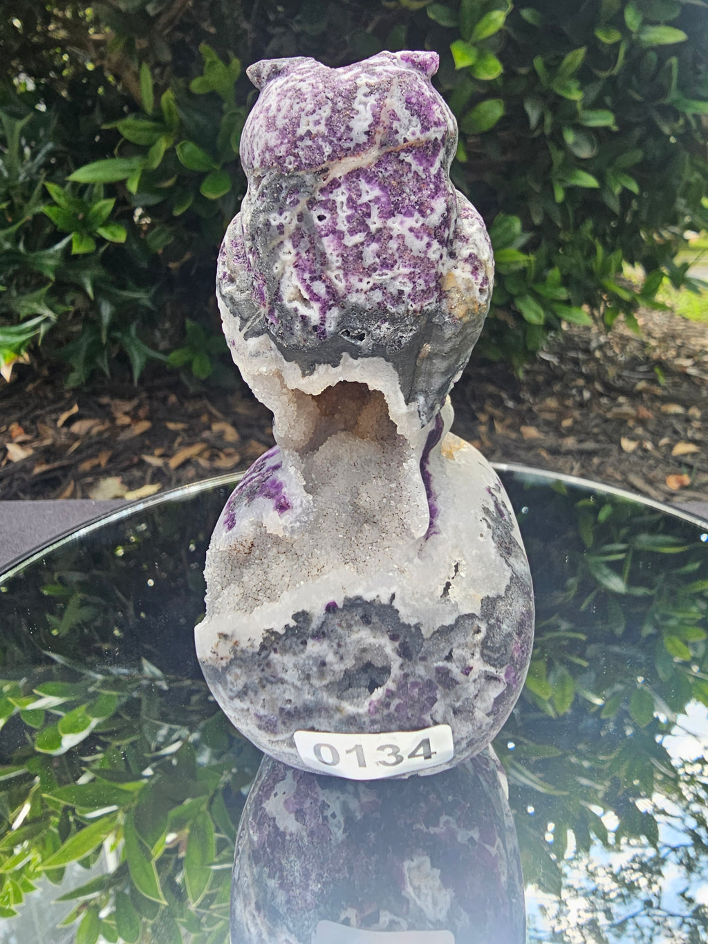 💜 Root Fluorite Owl & Skull Carving – Approx. 4.5" 134