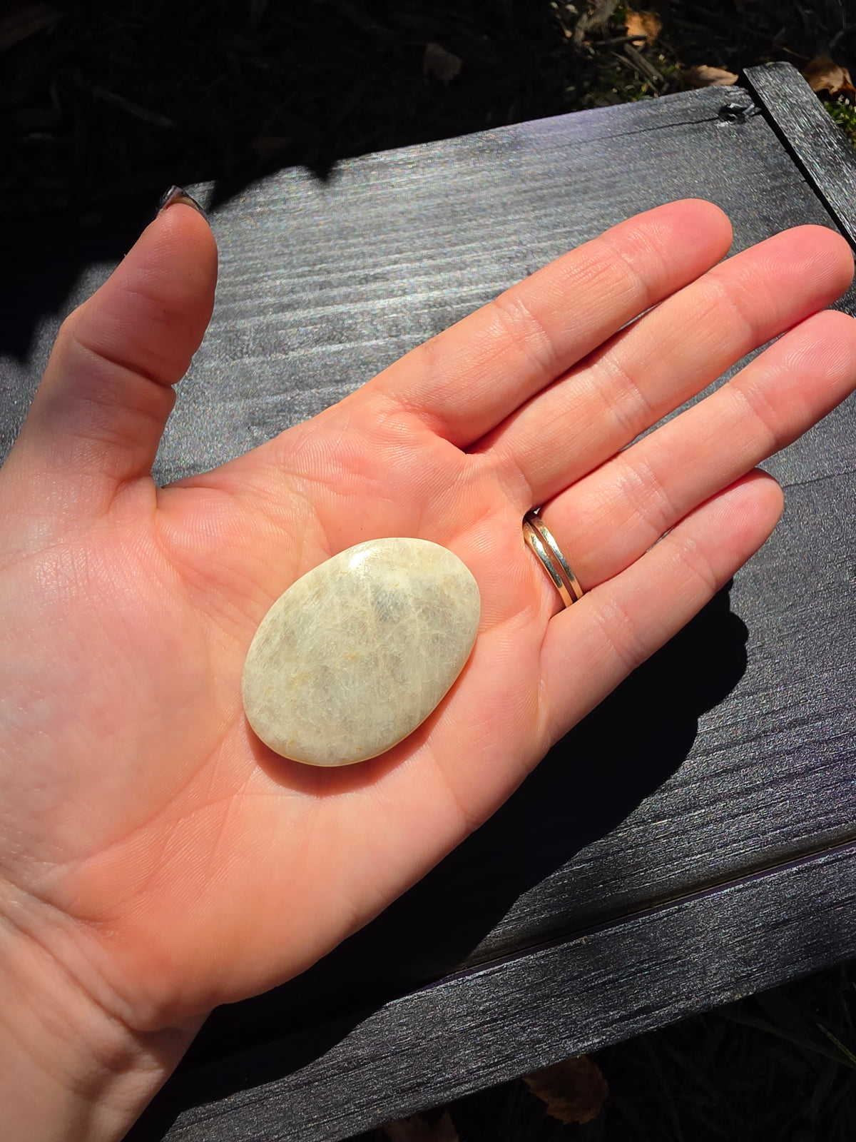 🌙🤍 Moonstone Palm Stone