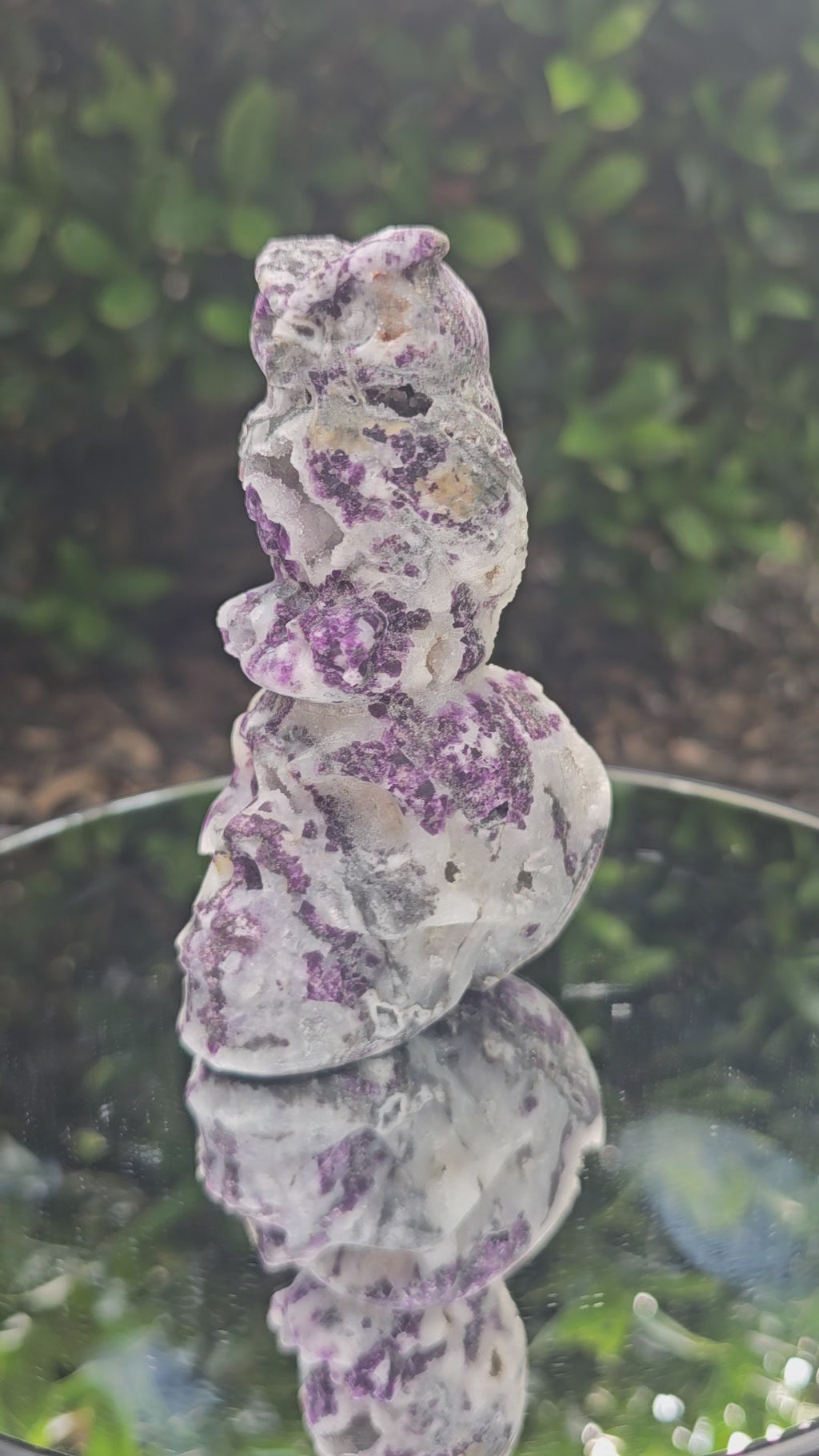 💜 Root Fluorite Owl & Skull Carving – Approx. 4.5" 134